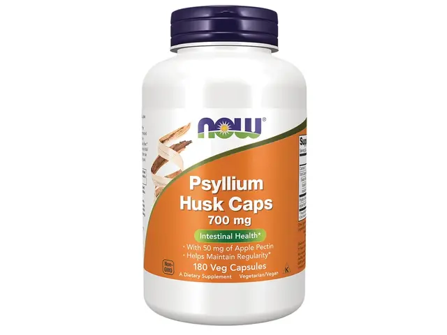 NOW Foods Psyllium Husk Caps 700 mg bottle, 180 veg capsules